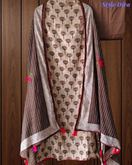 Pure Cotton Block Print Effect Suit with Faux Mirror Highlighting & Printed Dupatta