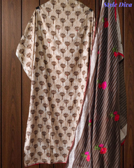 Pure Cotton Block Print Effect Suit with Faux Mirror Highlighting & Printed Dupatta