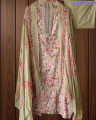 Pure Cotton Digital Print Unstitched Suit with Zari Patch Work & Chiffon Dupatta