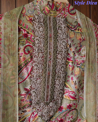 Pure Cotton Digital Print Unstitched Suit with Zari Patch Work & Chiffon Dupatta
