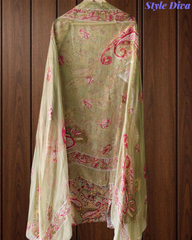 Pure Cotton Digital Print Unstitched Suit with Zari Patch Work & Chiffon Dupatta