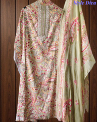 Pure Cotton Digital Print Unstitched Suit with Zari Patch Work & Chiffon Dupatta