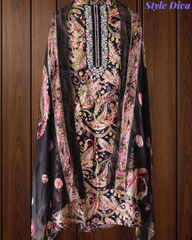 Pure Cotton Digital Print Unstitched Suit with Zari Patch Work & Chiffon Dupatta