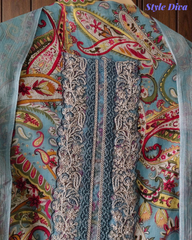 Pure Cotton Digital Print Unstitched Suit with Zari Patch Work & Chiffon Dupatta