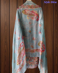 Pure Cotton Digital Print Unstitched Suit with Zari Patch Work & Chiffon Dupatta