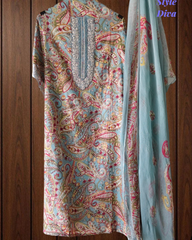 Pure Cotton Digital Print Unstitched Suit with Zari Patch Work & Chiffon Dupatta