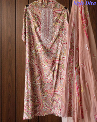 Pure Cotton Digital Print Unstitched Suit with Zari Patch Work & Chiffon Dupatta
