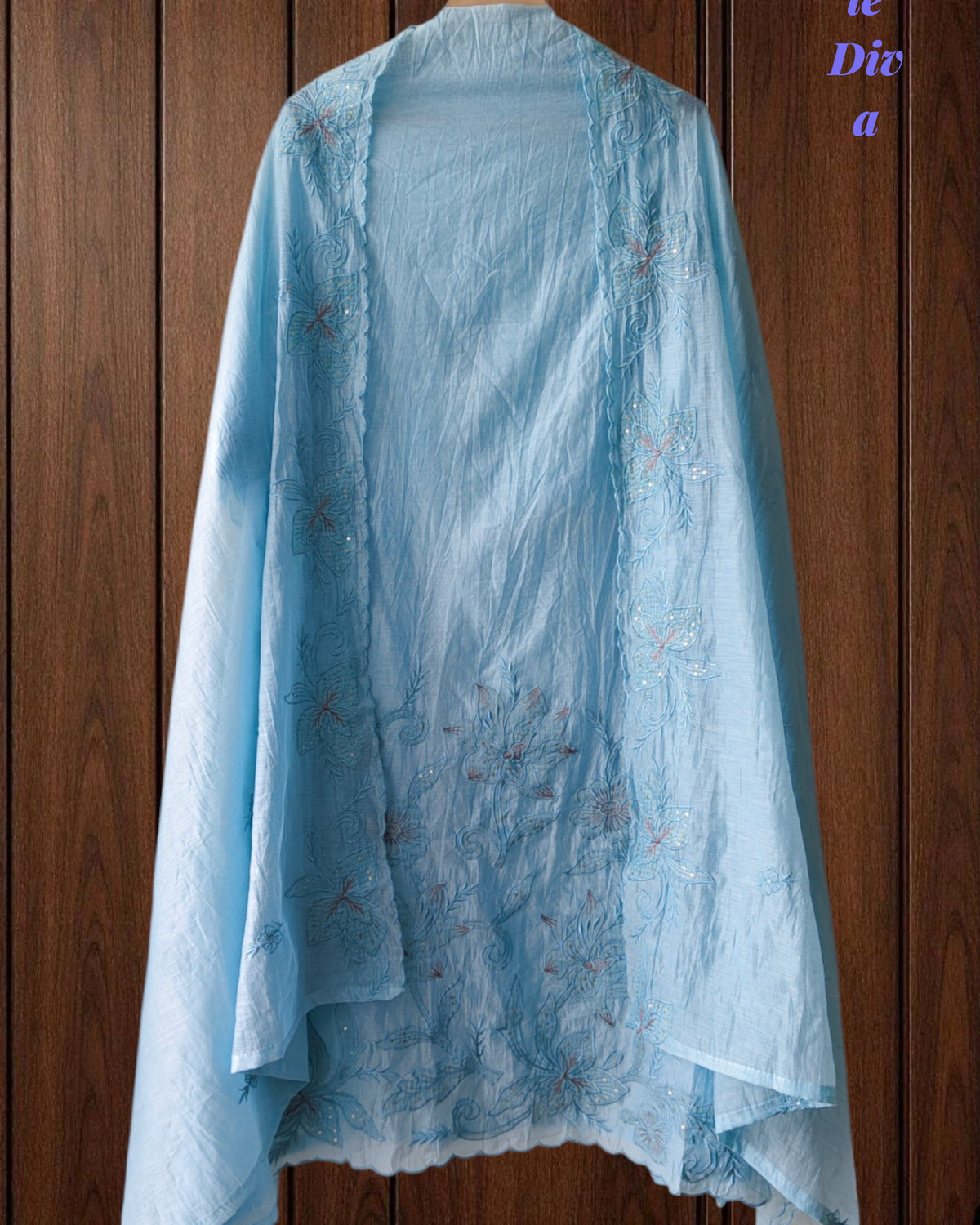 Crush Mul Cotton Laser Cut Embroidered Unstitched Suit with Embroidered Dupatta (3 Pc Set)