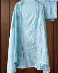 Crush Mul Cotton Laser Cut Embroidered Unstitched Suit with Embroidered Dupatta (3 Pc Set)