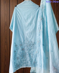 Crush Mul Cotton Laser Cut Embroidered Unstitched Suit with Embroidered Dupatta (3 Pc Set)