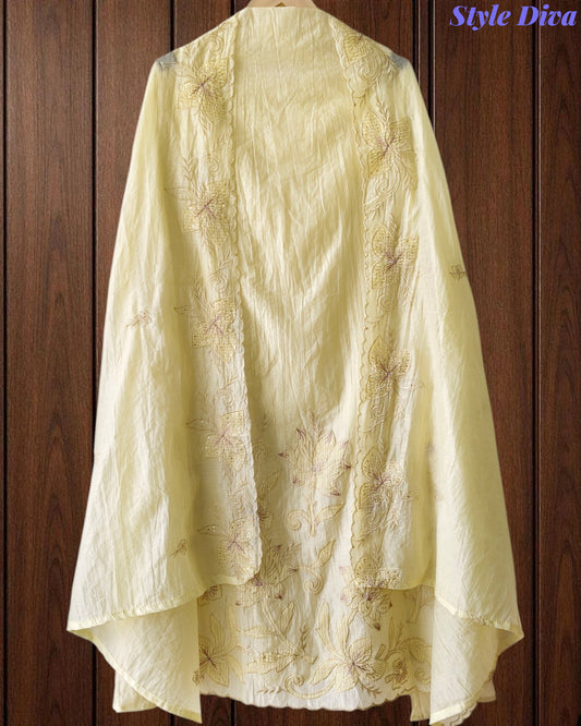 Crush Mul Cotton Laser Cut Embroidered Unstitched Suit with Embroidered Dupatta (3 Pc Set)