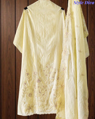 Crush Mul Cotton Laser Cut Embroidered Unstitched Suit with Embroidered Dupatta (3 Pc Set)
