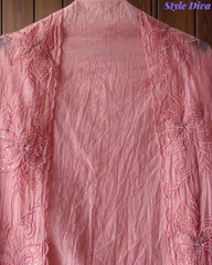 Crush Mul Cotton Laser Cut Embroidered Unstitched Suit with Embroidered Dupatta (3 Pc Set)