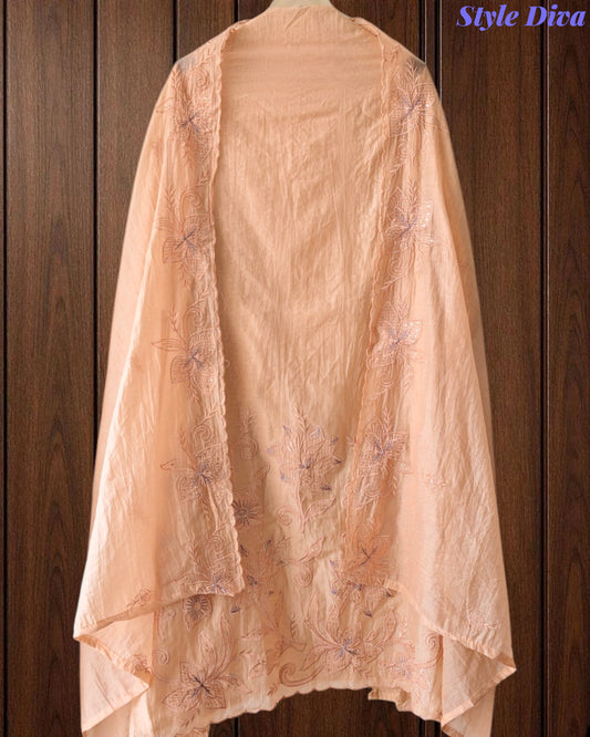 Crush Mul Cotton Laser Cut Embroidered Unstitched Suit with Embroidered Dupatta (3 Pc Set)