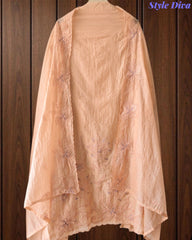Crush Mul Cotton Laser Cut Embroidered Unstitched Suit with Embroidered Dupatta (3 Pc Set)