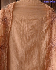 Crush Mul Cotton Laser Cut Embroidered Unstitched Suit with Embroidered Dupatta (3 Pc Set)