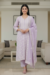 Elegant Mul Cotton Overall Lucknowi Embroidered Suit  with Embroidery Dupatta