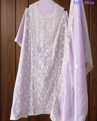 Elegant Mul Cotton Overall Lucknowi Embroidered Suit  with Embroidery Dupatta