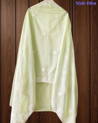 Elegant Mul Cotton Overall Lucknowi Embroidered Suit  with Embroidery Dupatta