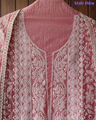 Elegant Mul Cotton Overall Lucknowi Embroidered Suit  with Embroidery Dupatta