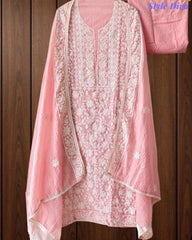 Elegant Mul Cotton Overall Lucknowi Embroidered Suit  with Embroidery Dupatta