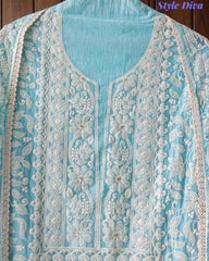 Elegant Mul Cotton Overall Lucknowi Embroidered Suit  with Embroidery Dupatta