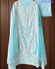 Elegant Mul Cotton Overall Lucknowi Embroidered Suit  with Embroidery Dupatta