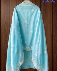 Elegant Mul Cotton Overall Lucknowi Embroidered Suit  with Embroidery Dupatta