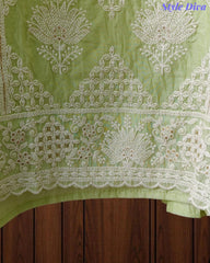 Premium Mul Cotton Lucknowi Embroidered Unstitched Suit Set With Scalloped Edge Dupatta