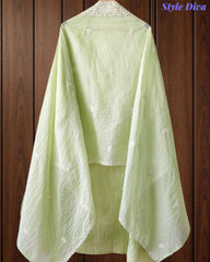 Premium Mul Cotton Lucknowi Embroidered Unstitched Suit Set With Scalloped Edge Dupatta