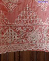 Premium Mul Cotton Lucknowi Embroidered Unstitched Suit Set With Scalloped Edge Dupatta