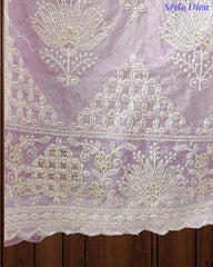 Premium Mul Cotton Lucknowi Embroidered Unstitched Suit Set With Scalloped Edge Dupatta