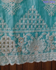 Premium Mul Cotton Lucknowi Embroidered Unstitched Suit Set With Scalloped Edge Dupatta