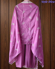Fully Stitched -Muslin Pakistani Style Embroidered Suit Set with Embroidered Dupatta