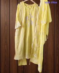 Organza Handworked Kurta Set with Sequin Dupatta – Fully Stitched 3 Pc Suit