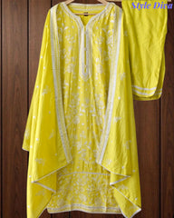 Fully Stitched -Muslin Pakistani Style Embroidered Suit Set with Embroidered Dupatta