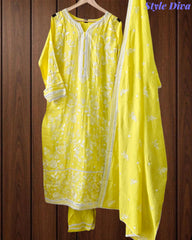 Fully Stitched -Muslin Pakistani Style Embroidered Suit Set with Embroidered Dupatta