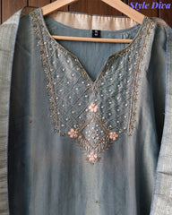 Fully Stitched -  Muslin Digital Print Mirror & Pearl Suit -Stitched for Elegance
