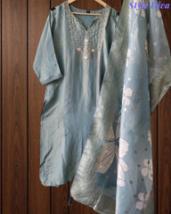 Fully Stitched -  Muslin Digital Print Mirror & Pearl Suit -Stitched for Elegance