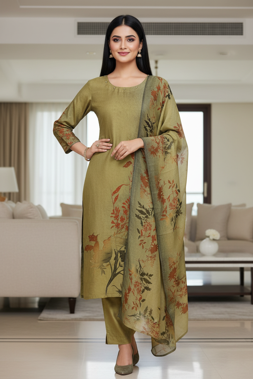Fully Stitched Shimmer TIssue Suit With Shimmer Dupatta