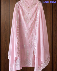 Mul Cotton Faux Leather Work Unstitched Suit Set for Women | Festive & Party Wear