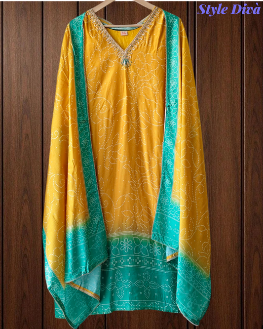 Fully Stitched -  Muslin Digital Print Mirror & Pearl Suit -Stitched for Elegance