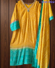 Fully Stitched -  Muslin Digital Print Mirror & Pearl Suit -Stitched for Elegance
