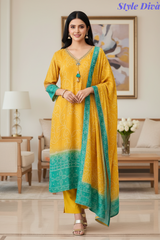 Fully Stitched -  Muslin Digital Print Mirror & Pearl Suit -Stitched for Elegance