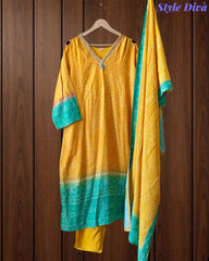 Fully Stitched -  Muslin Digital Print Mirror & Pearl Suit -Stitched for Elegance