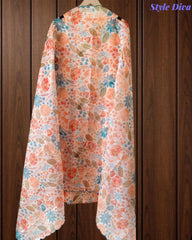 Chanderi Floral Digital Print Kurta Set with Organza Scalloped Dupatta – 3-Piece Fully Stitched Suit
