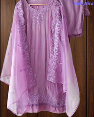 Pastel Organza Embroidered 3-Piece Fully Stitched Suit with Shantoon Pants