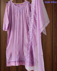 Pastel Organza Embroidered 3-Piece Fully Stitched Suit with Shantoon Pants