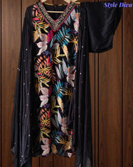 Elegant Chinnon Digital Printed Kurta Set with Neck Embroidery & Chiffon Dupatta – Fully Stitched