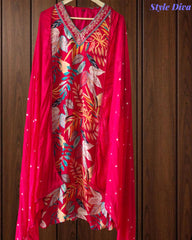 Elegant Chinnon Digital Printed Kurta Set with Neck Embroidery & Chiffon Dupatta – Fully Stitched (Copy)